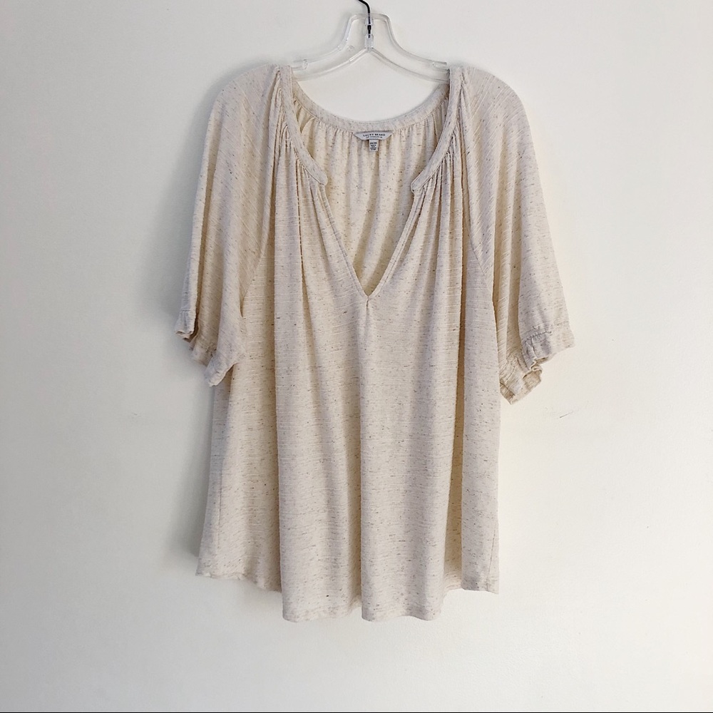 Lucky Brand | Cream Speckled Split Neck Top